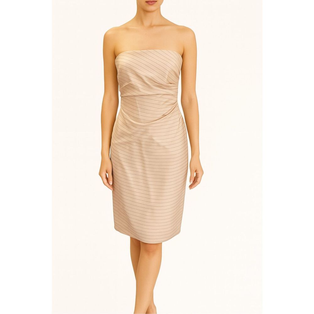 Kay Unger Silk Strapless Ruched Cocktail Dress Blush Pinstripe NWT 6